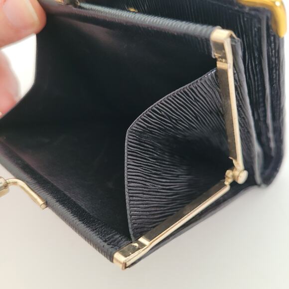 Nina Ricci Card Bill Holder Black Wallet Compact Kisslock Leather Vintage Italia - Picture 8 of 12